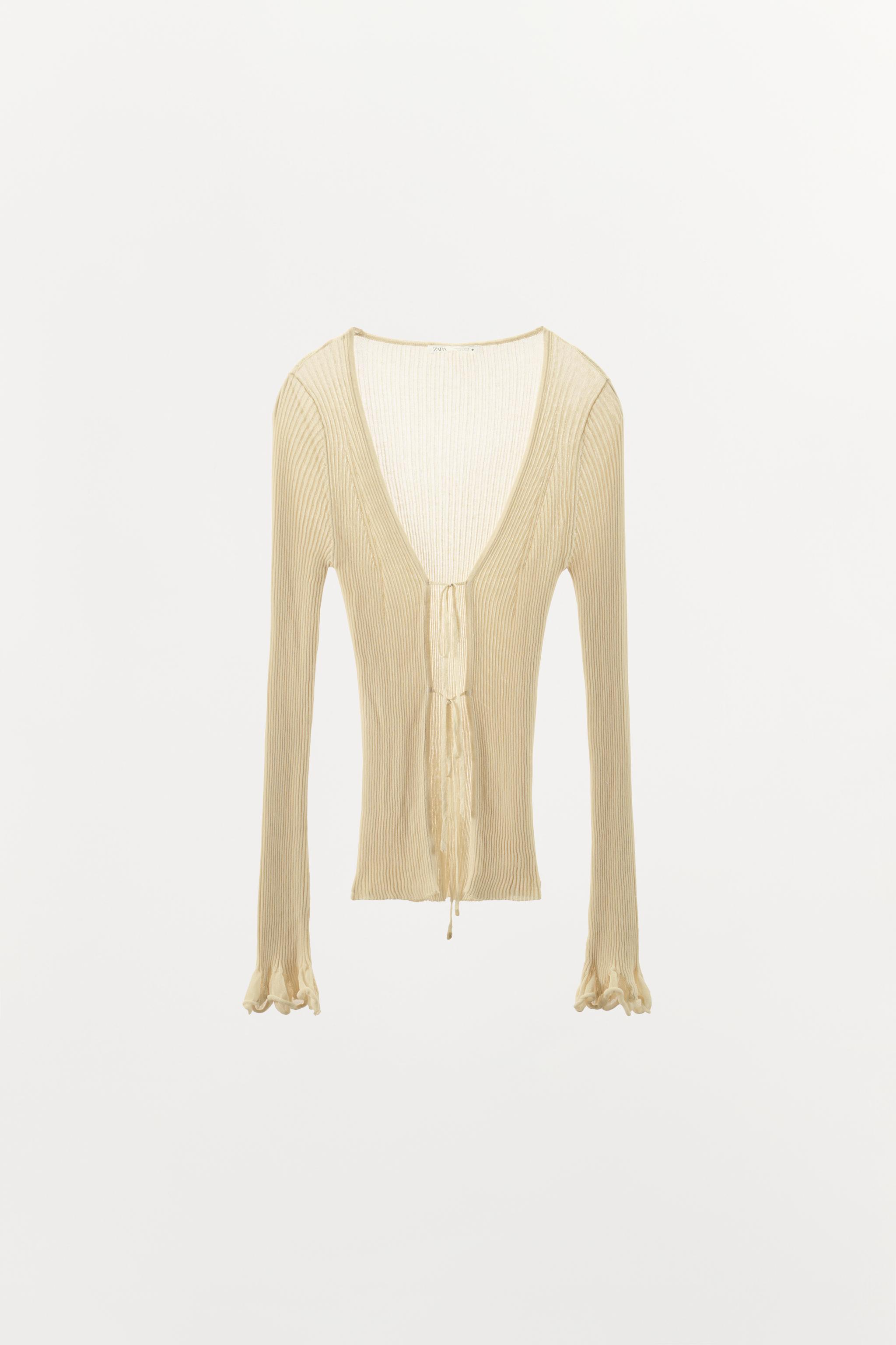 Zara RIBBED RUFFLE CARDIGAN — фото 7