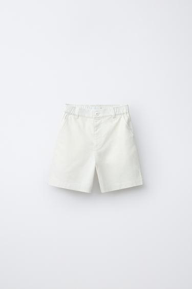 SHORT AVEC COTON ET LIN - Écru de Zara