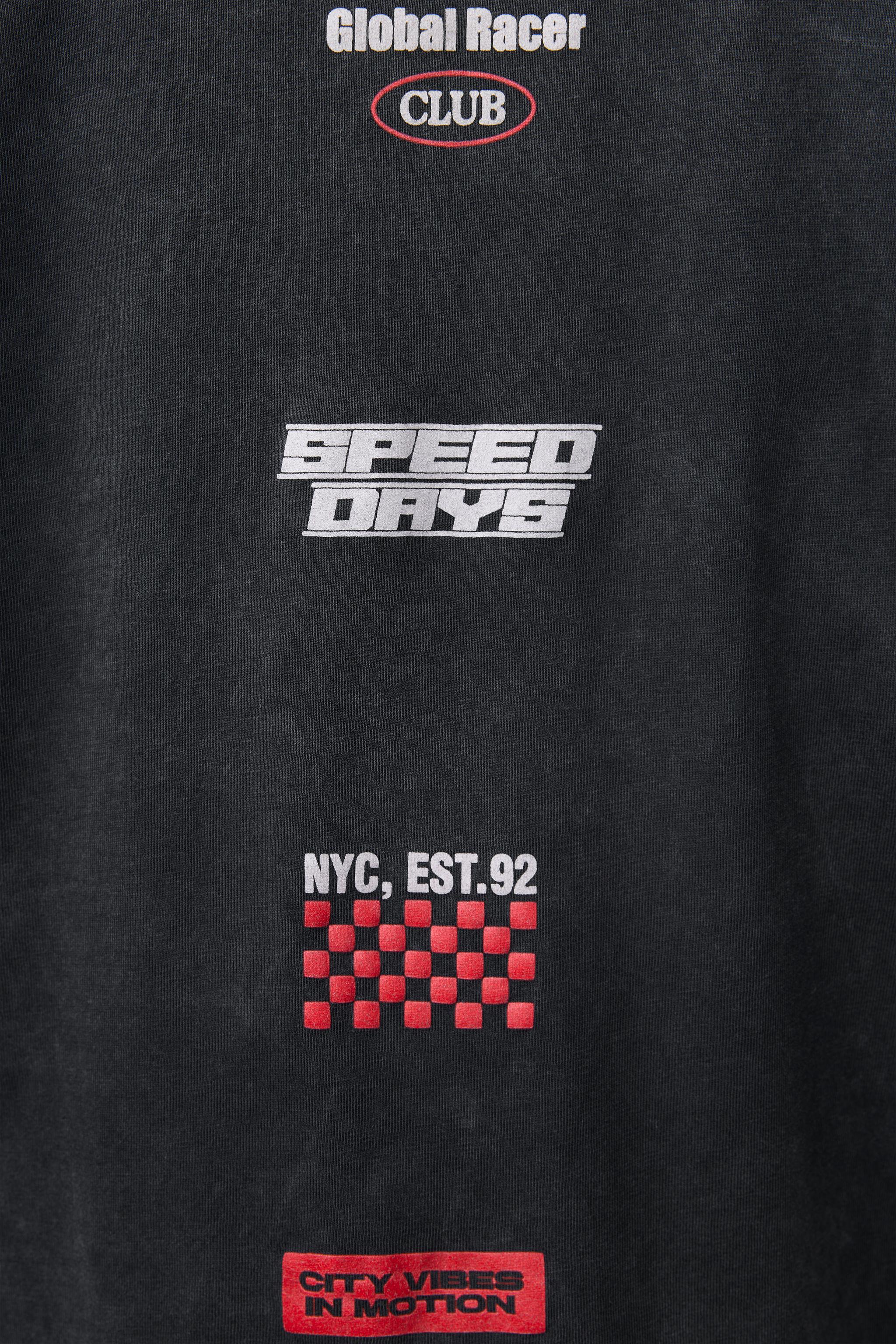 ウォッシュ加工 車柄Tシャツ - ウォッシュブラック | ZARA