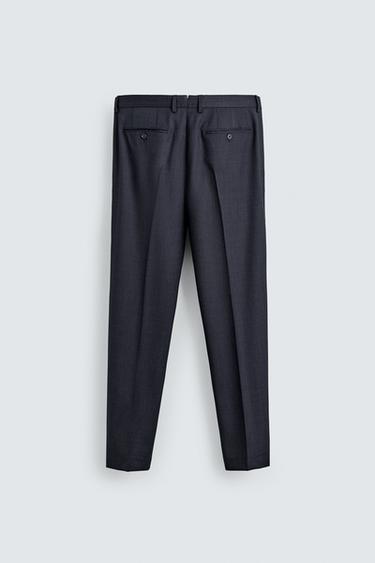 REGULAR FIT 100% WOOL TEXTURED SUIT TROUSERS - Navy blue by Zara - Image 5