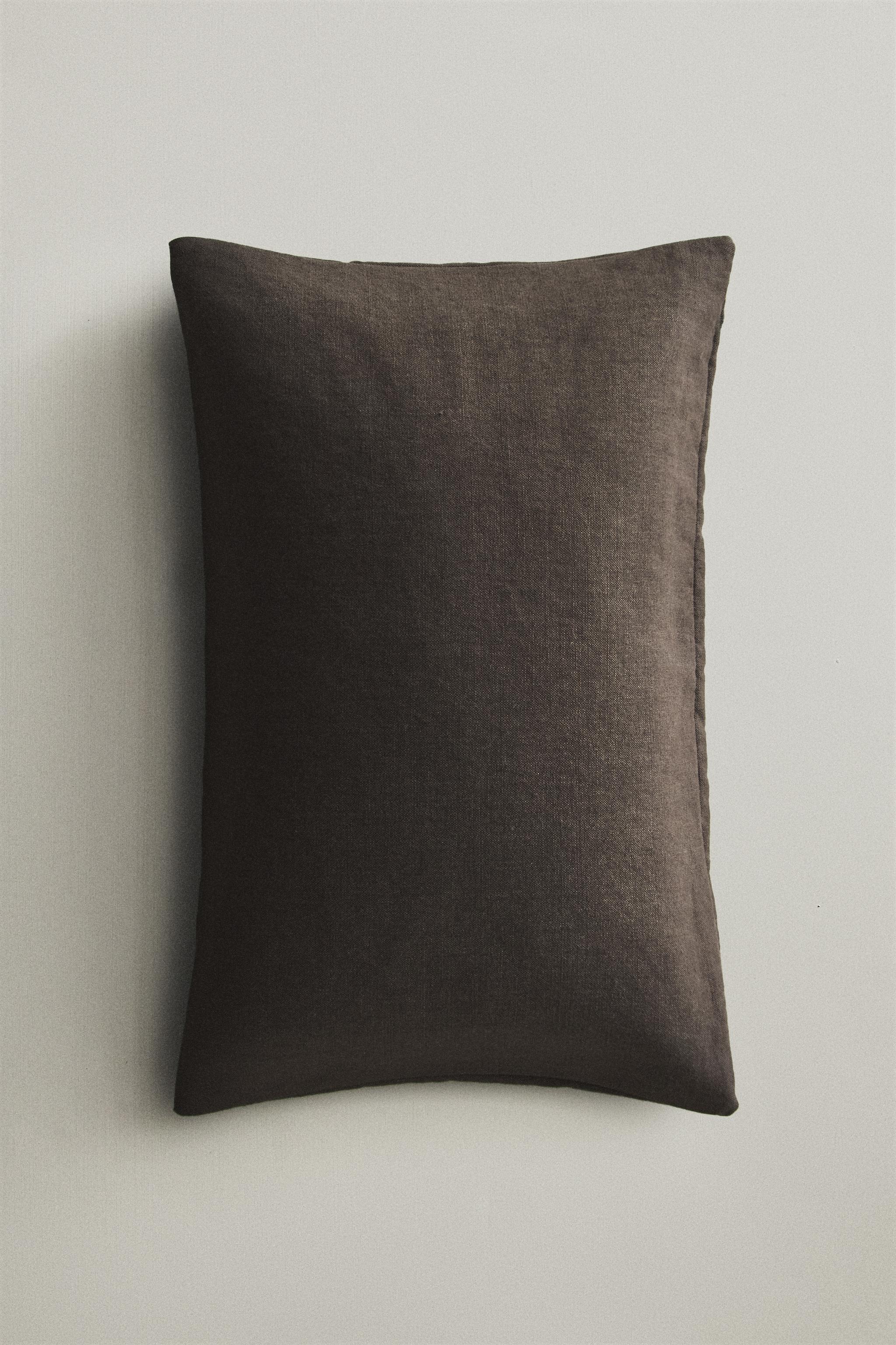 WASHED LINEN THROW PILLOW COVER — Brown