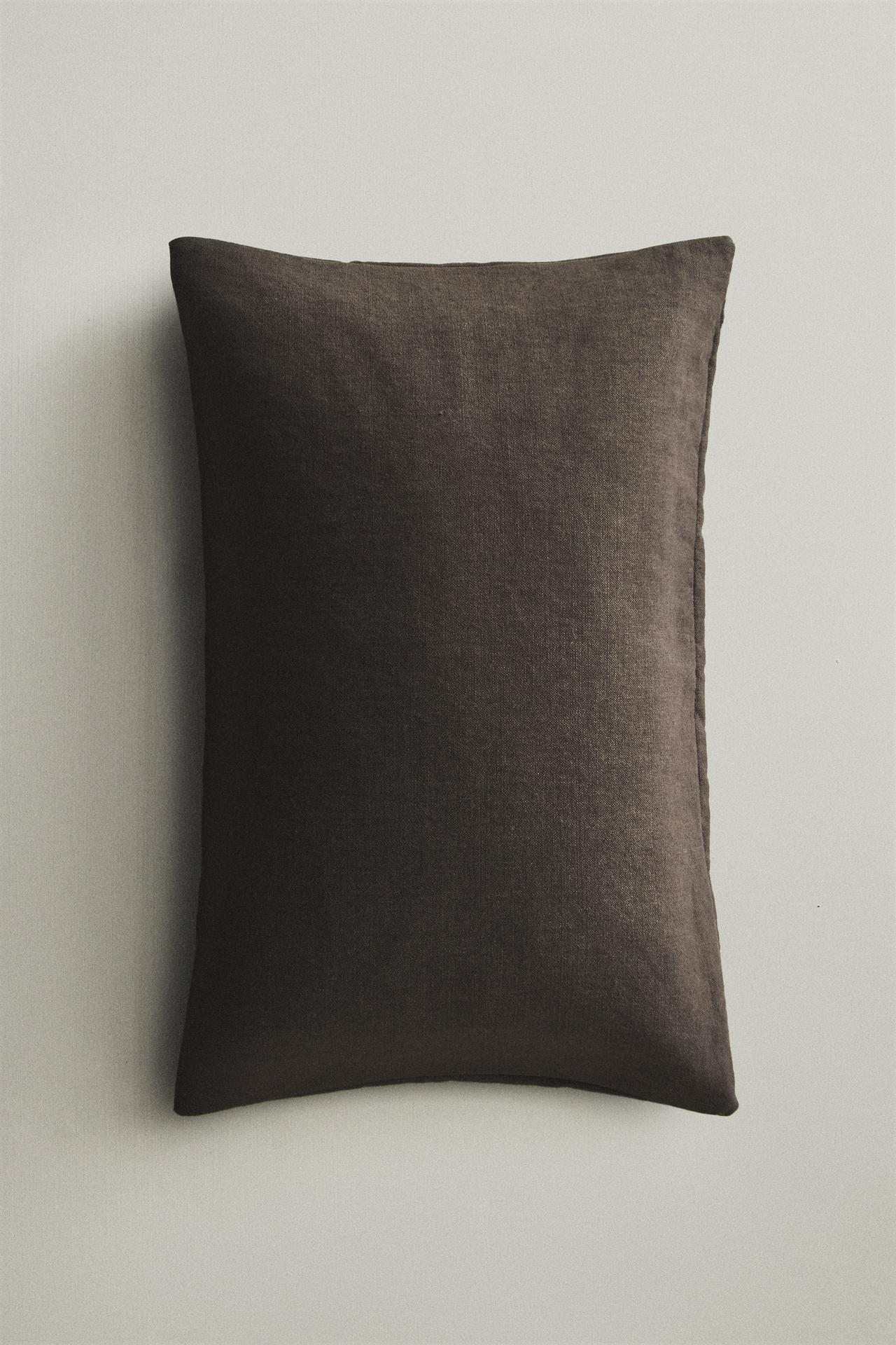 WASHED LINEN CUSHION COVER — Brown