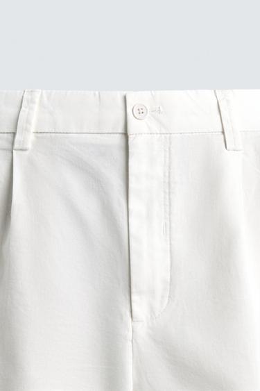 REGULAR FIT PLEATED BERMUDA SHORTS - Oyster-white by Zara - Image 7
