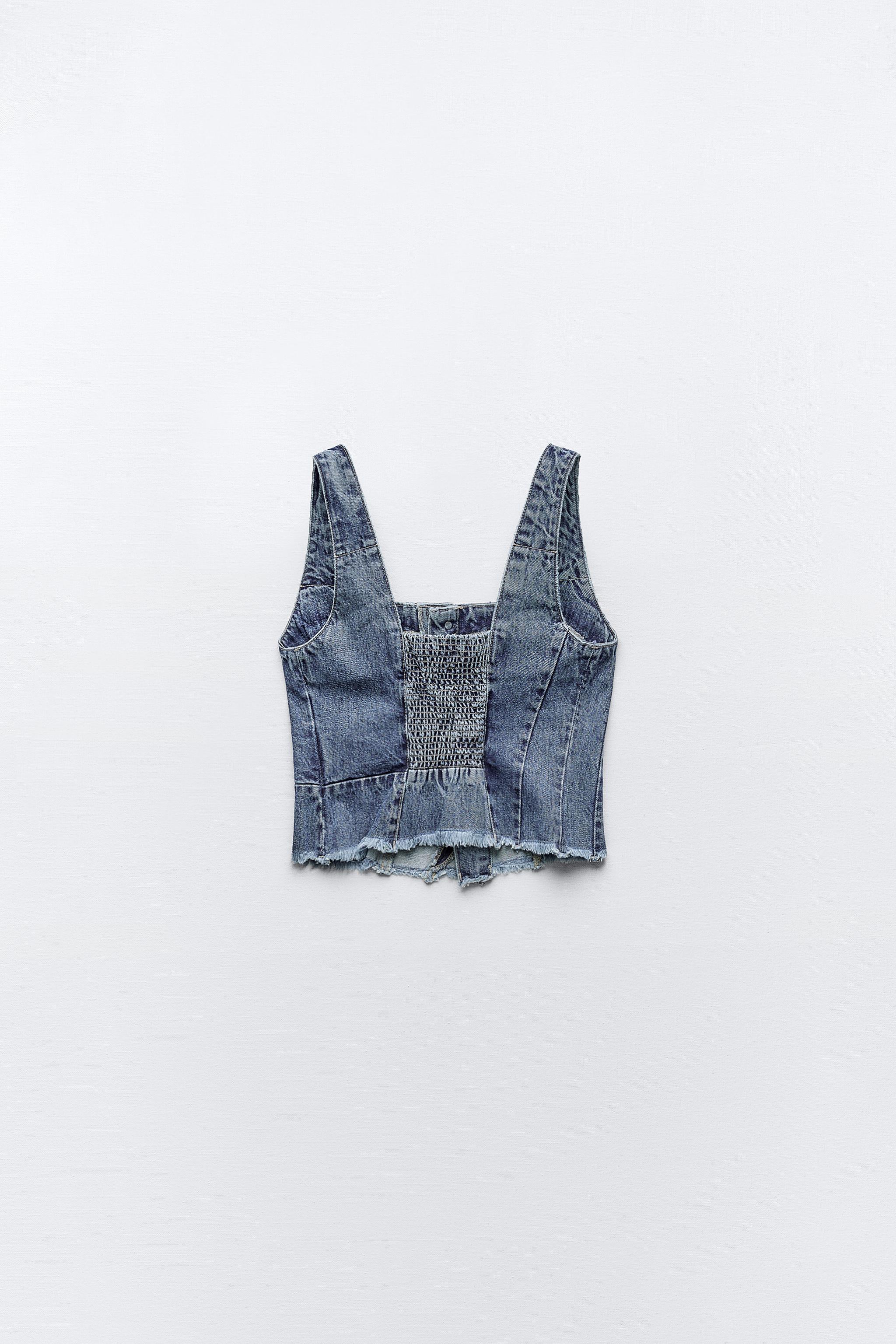 DENIM TRF CORSETRY-INSPIRED TOP - Blue