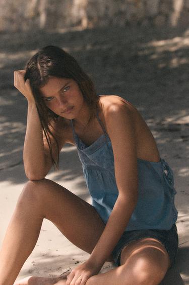 EMBROIDERED STRAPPY TOP - Blue by Zara - Image 0