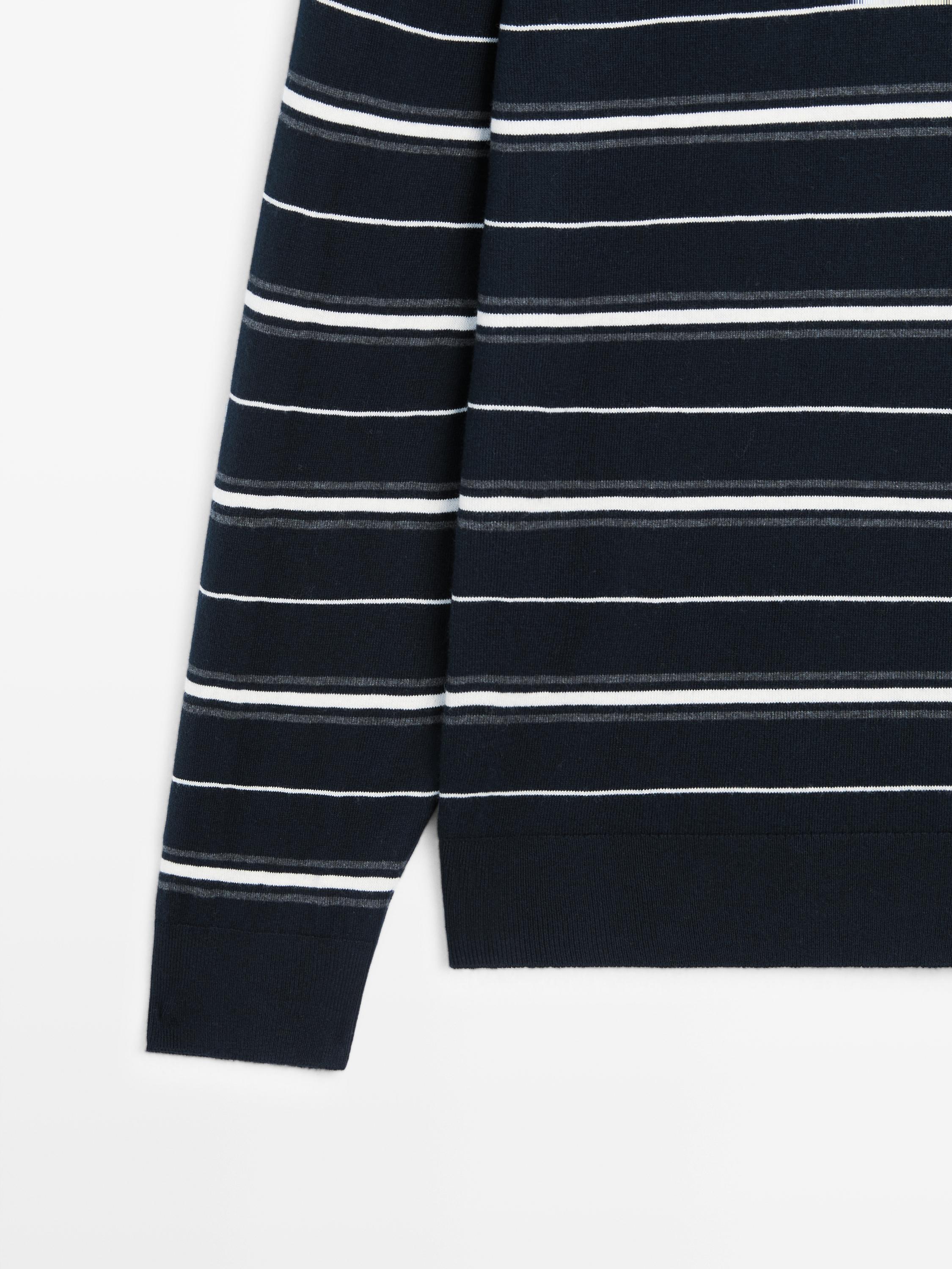 Cotton blend striped knit polo sweater