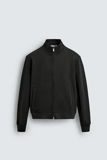Zara HEAVYWEIGHT ZIP SWEATSHIRT - Black