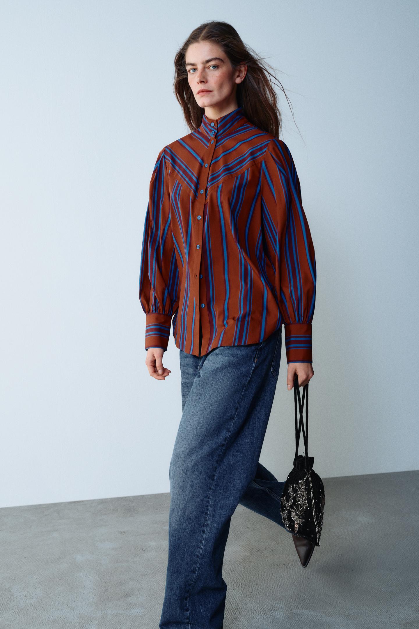 Женская рубашка Zara Striped, цвет: Разноцветный — фото 5
