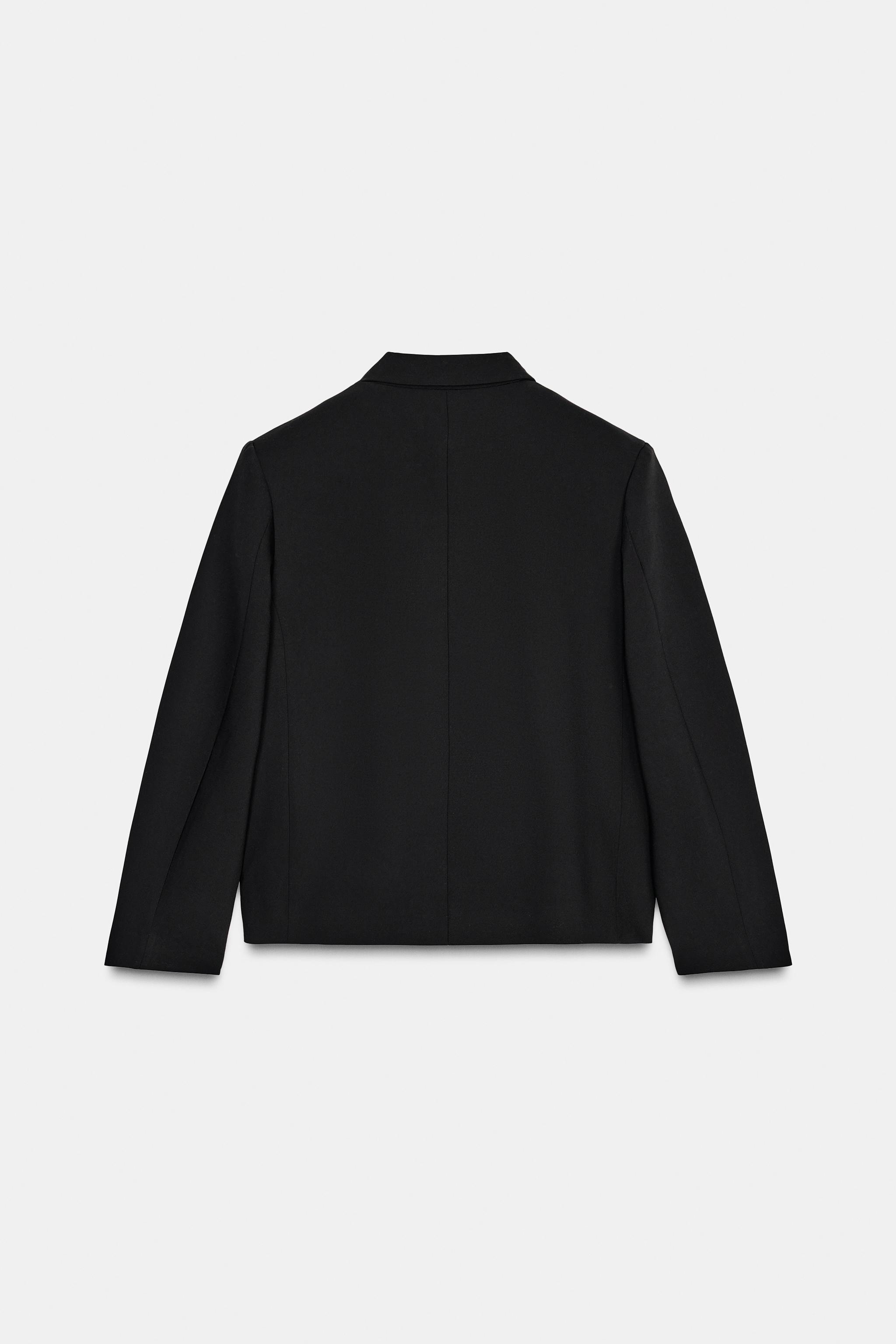 ZARA ウールブレンド クロップドジャケット　ブラック　ダブル ブレスト　S ZARA ウールブレンド クロップドジャケット ブラック ダブル