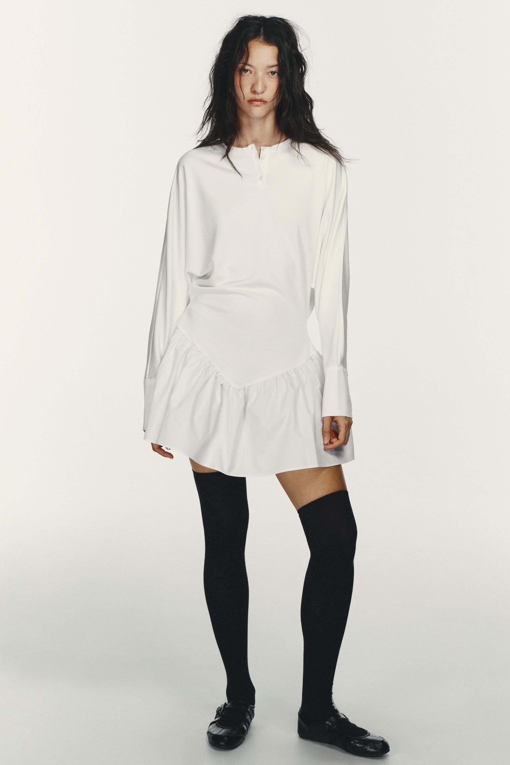 SHORT COMBINATION BATWING SLEEVE DRESS - White | ZARA United States