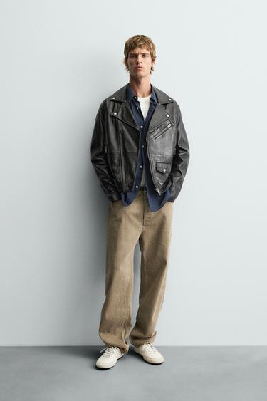 LEATHER BIKER JACKET - Black by Zara