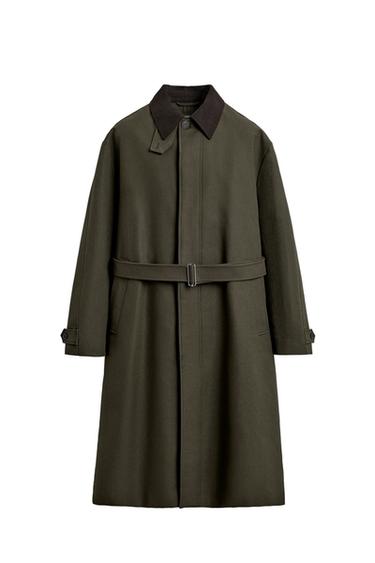 ترنش بياقة متباينة إصدار محدود - أخضر داكن by Zara