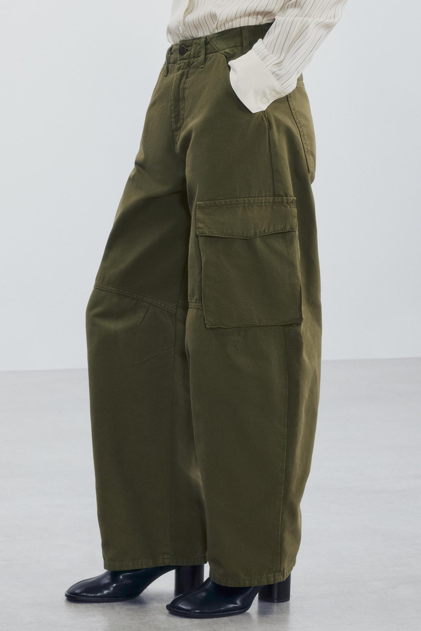Женские брюки Zara ZW Collection Cargo, цвет: Хаки — фото 3