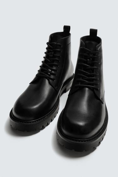 LEATHER LACE-UP BOOTS - Black by Zara - Image 4