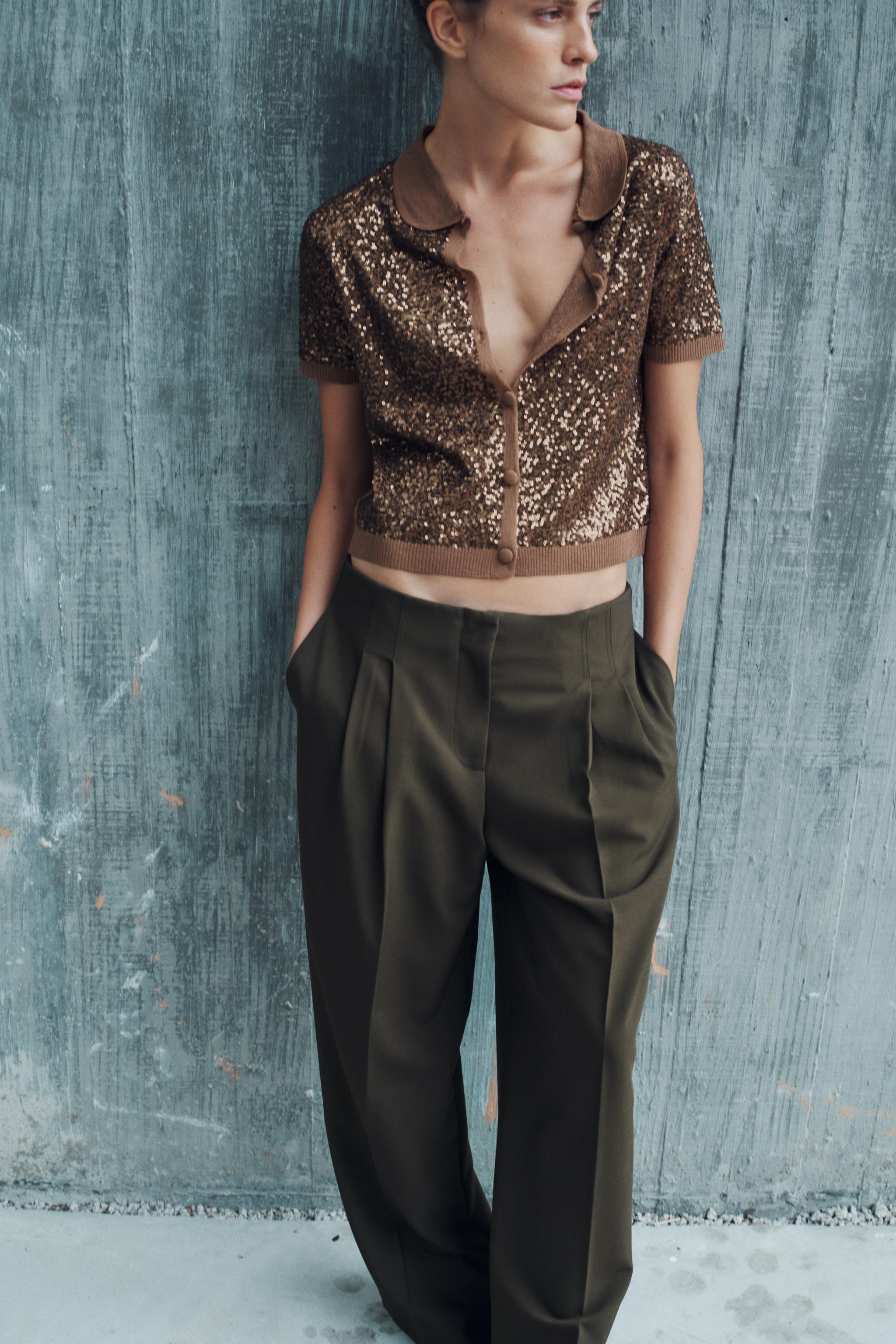 PLEATED WIDE LEG PANTS - Dark khaki | ZARA United States