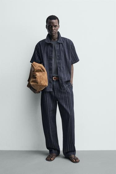 CAMISA RELAXED FIT JACQUARD RAYAS - Azul de Zara - Imagen 0