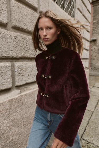 Zara DOUBLE-FACED TOGGLE JACKET - Dark maroon