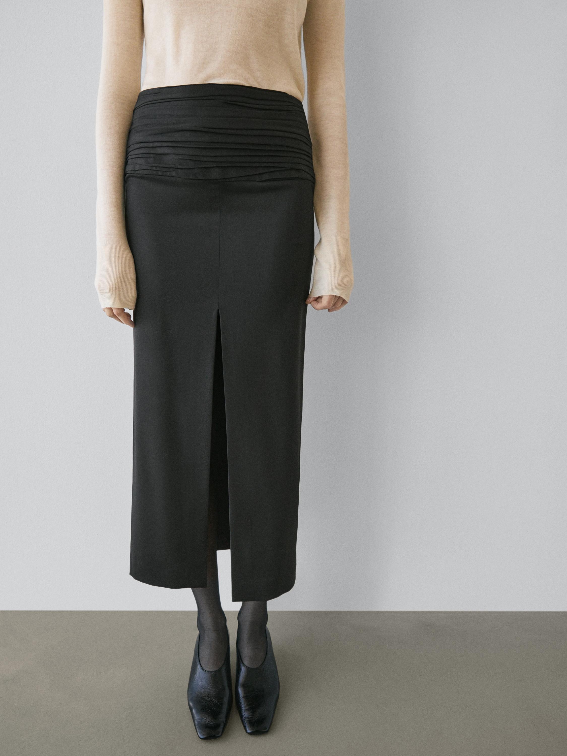 Straight midi skirt with gathered sash - STUDIO