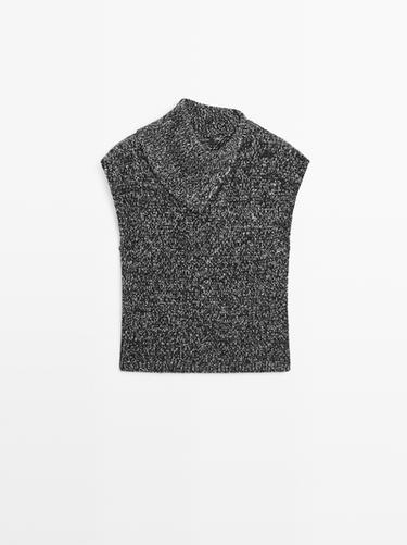 Zara Mouliné knit vest with collar detail - Black