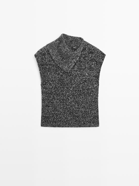 Mouliné knit vest with collar detail