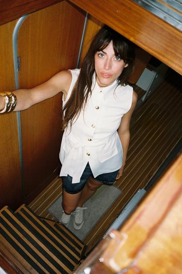 BUTTONED WAISTCOAT WITH BELT - Oyster-white by Zara - Image 1