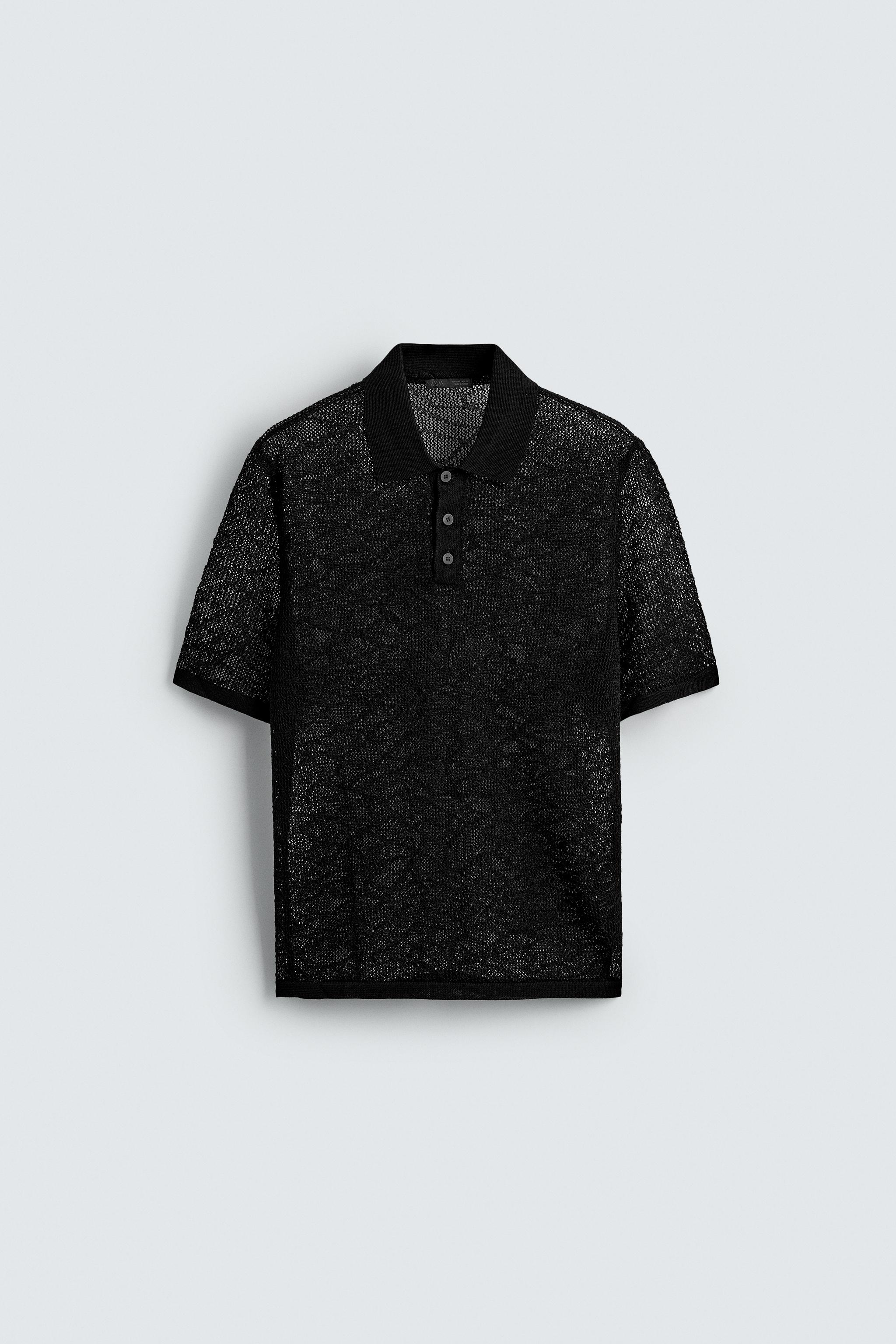 OPEN-KNIT POLO SHIRT - Black | ZARA Canada