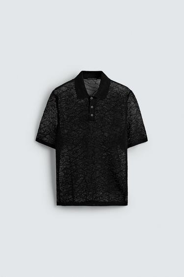 OPENWORK KNIT POLO SHIRT - Black by Zara - Image 7