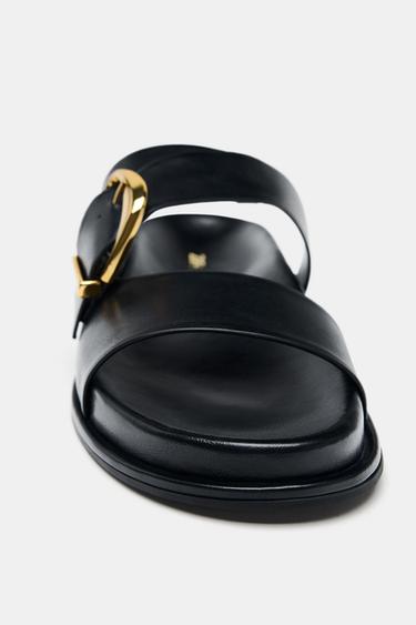 BUCKLED FLAT SANDALS - Black by Zara - Image 4