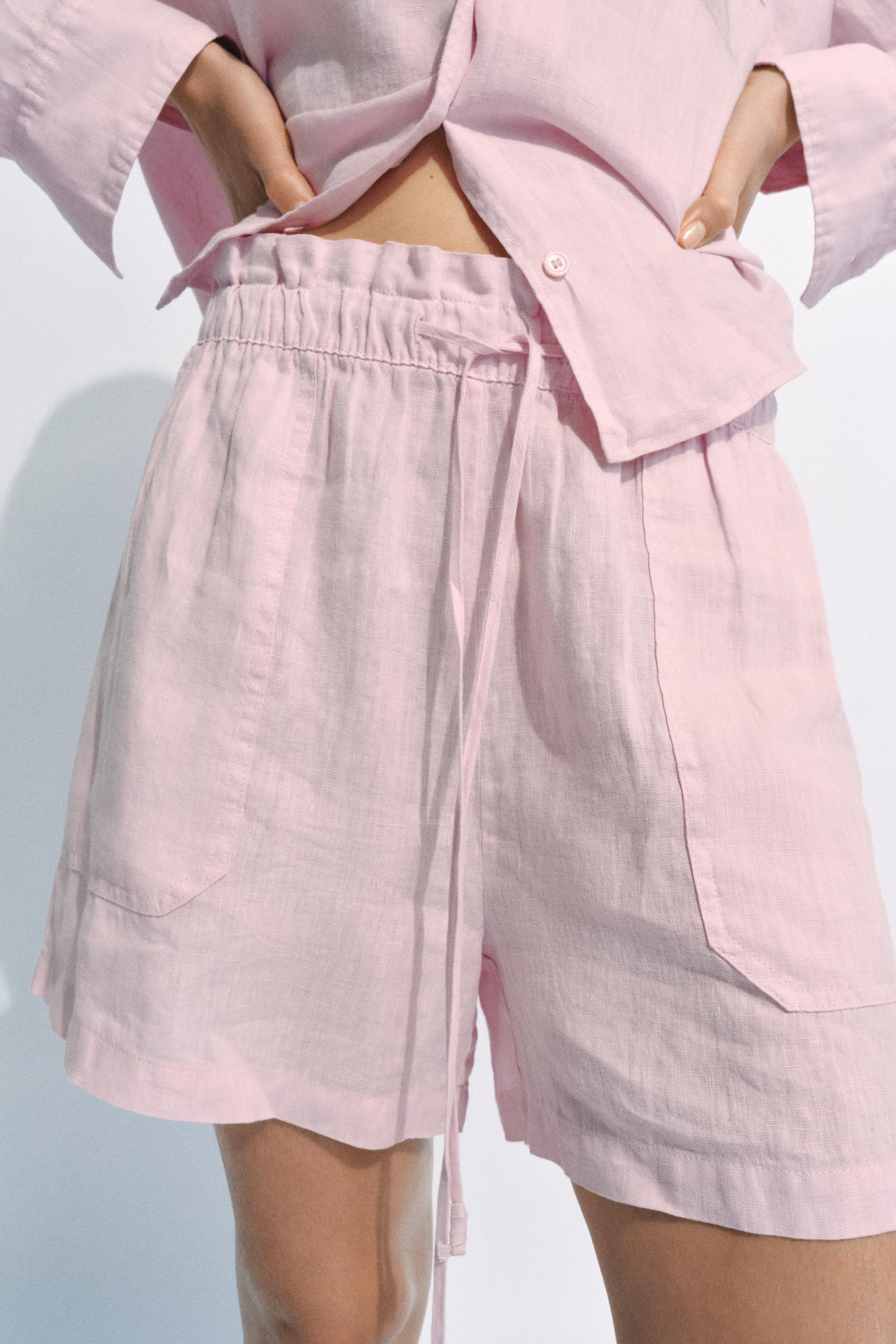 100% LINEN SHORTS ZW COLLECTION — Light mauve