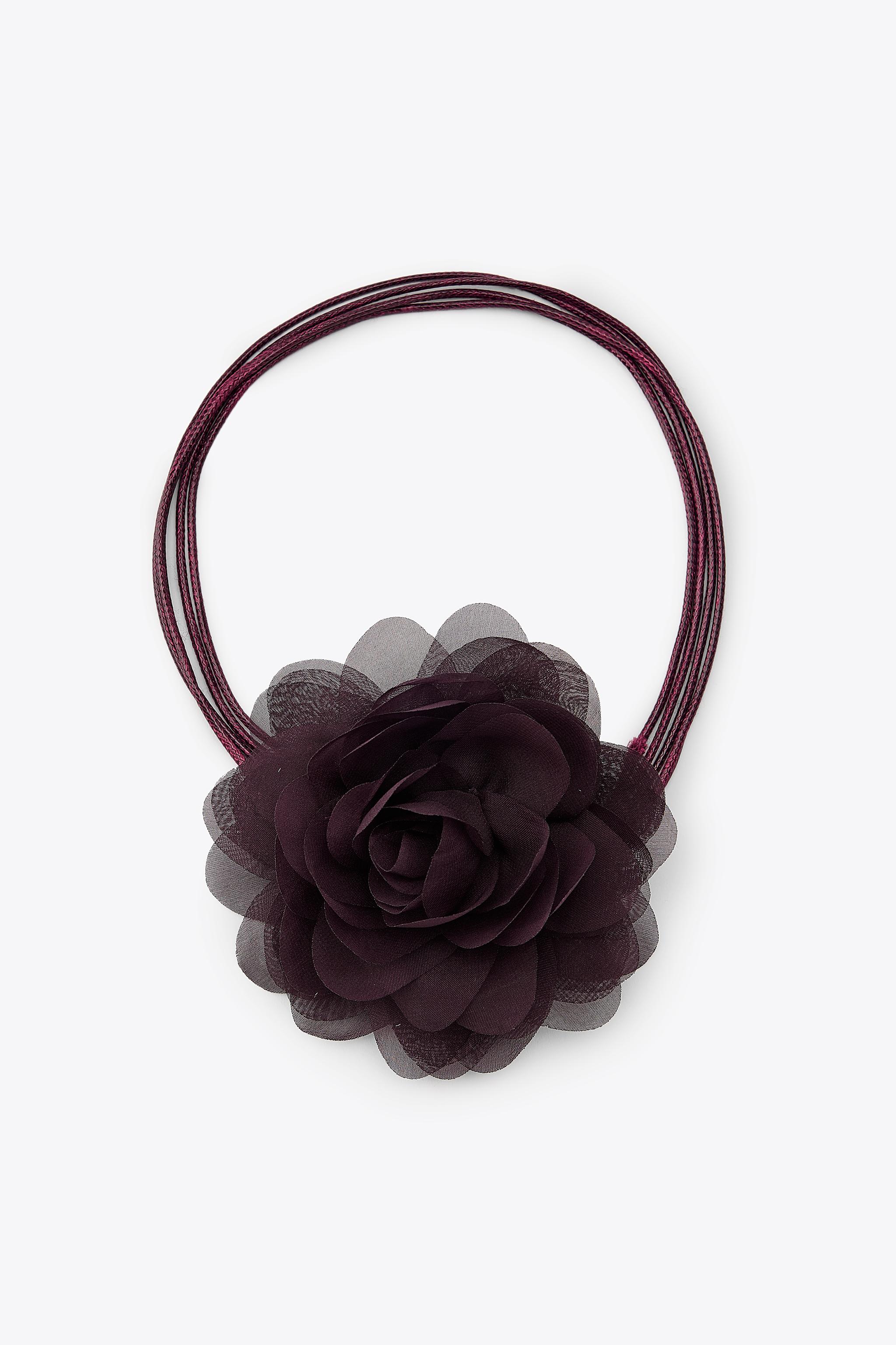 FABRIC FLOWER NECKLACE - Burgundy | ZARA Australia