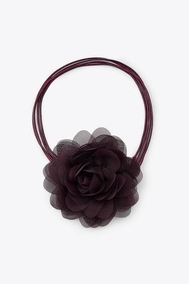COLLANA CON FIORE IN TESSUTO - Borgogna di Zara