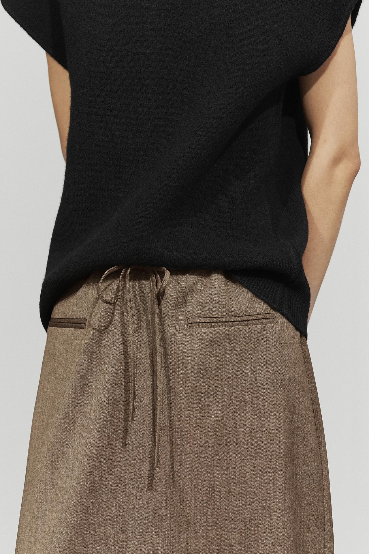 100% wool midi skirt with drawstring — Black gold