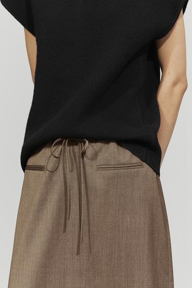100% wool midi skirt with drawstring — Black gold 1