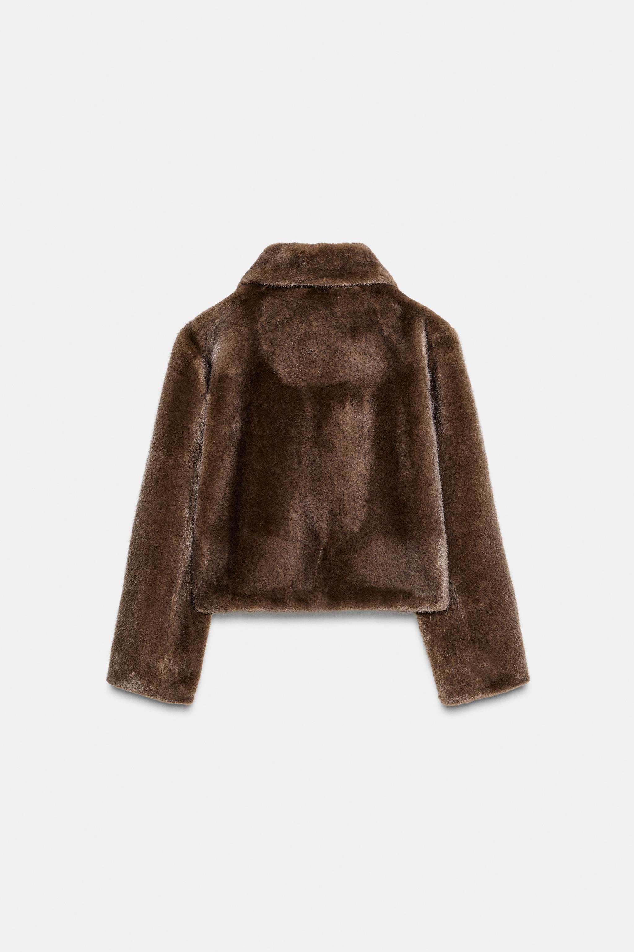 ZARA ブラウン フェイク　ファーコート EUR 5 ブラウン（茶色）系 ZARA(ザラ) ムートン・ファーコート