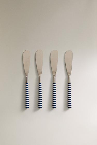 Zara SET OF SPREADER KNIVES WITH STRIPED HANDLES (SET OF 4) - Blue / White