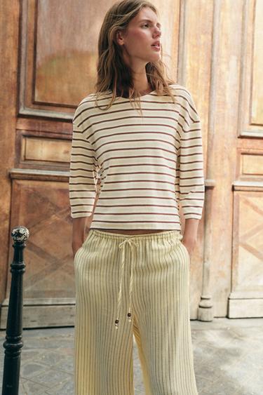 CONTRAST STRIPE T-SHIRT — Brown Stripes 2