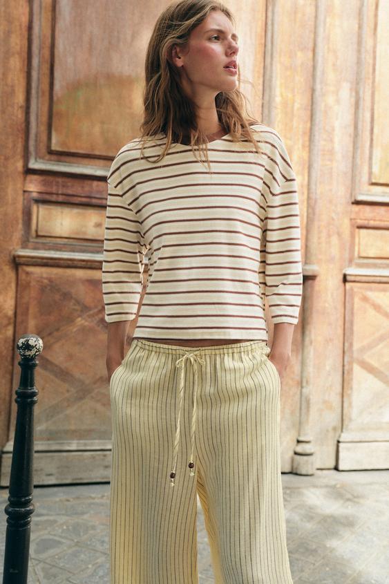 STRIPED T-SHIRT - Brown Stripes by Zara - Image 0