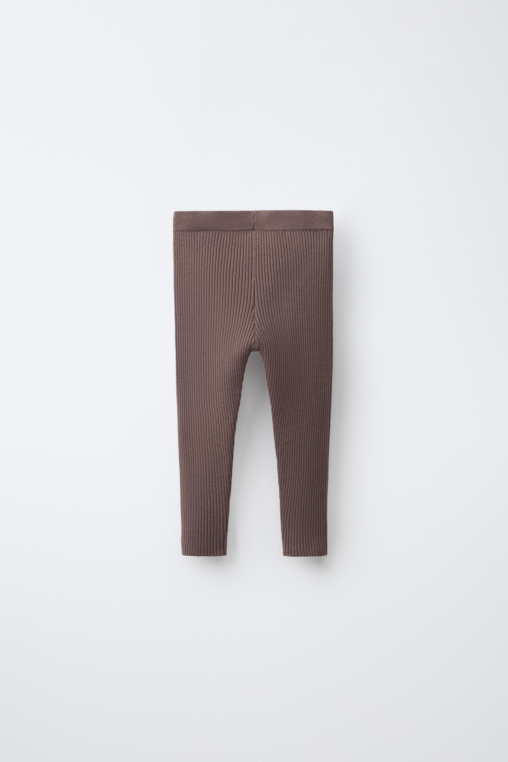RIBBED KNIT LEGGINGS — Brown