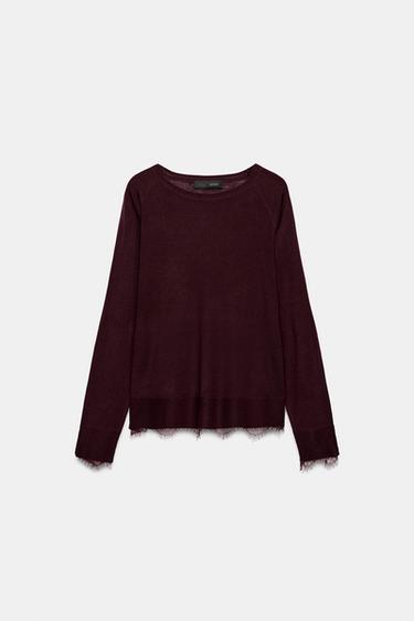 JERSEY PUNTO COMBINADO ENCAJE - Burgundy de Zara - Imagen 0
