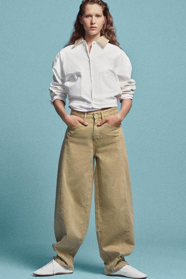 Zara CONTRAST COLLAR WAXED JACKET - Oyster-white