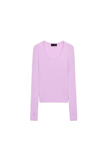 סוודר ריב מבד צמר - לילך בהיר של Zara