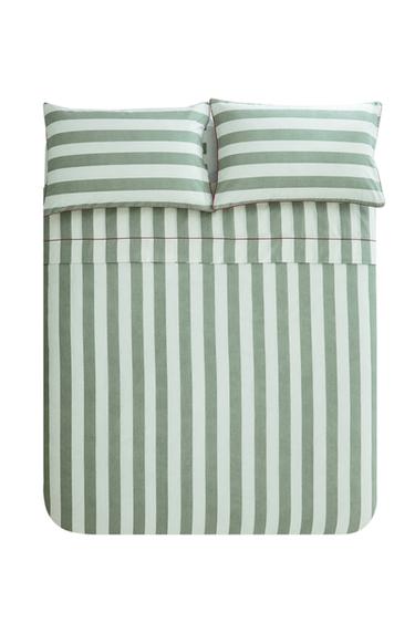 STRIPED WASHED COTTON DUVET COVER - Green by Zara