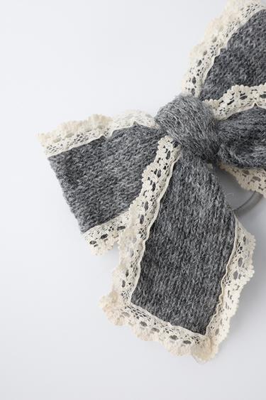 KNIT BOW HAIR CLIP SCRUNCHIE - Dark grey by Zara - Image 2