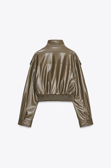 VESTE COURTE EN MATIÈRE SYNTHÉTIQUE - vert kaki-moyen de Zara - Image 7