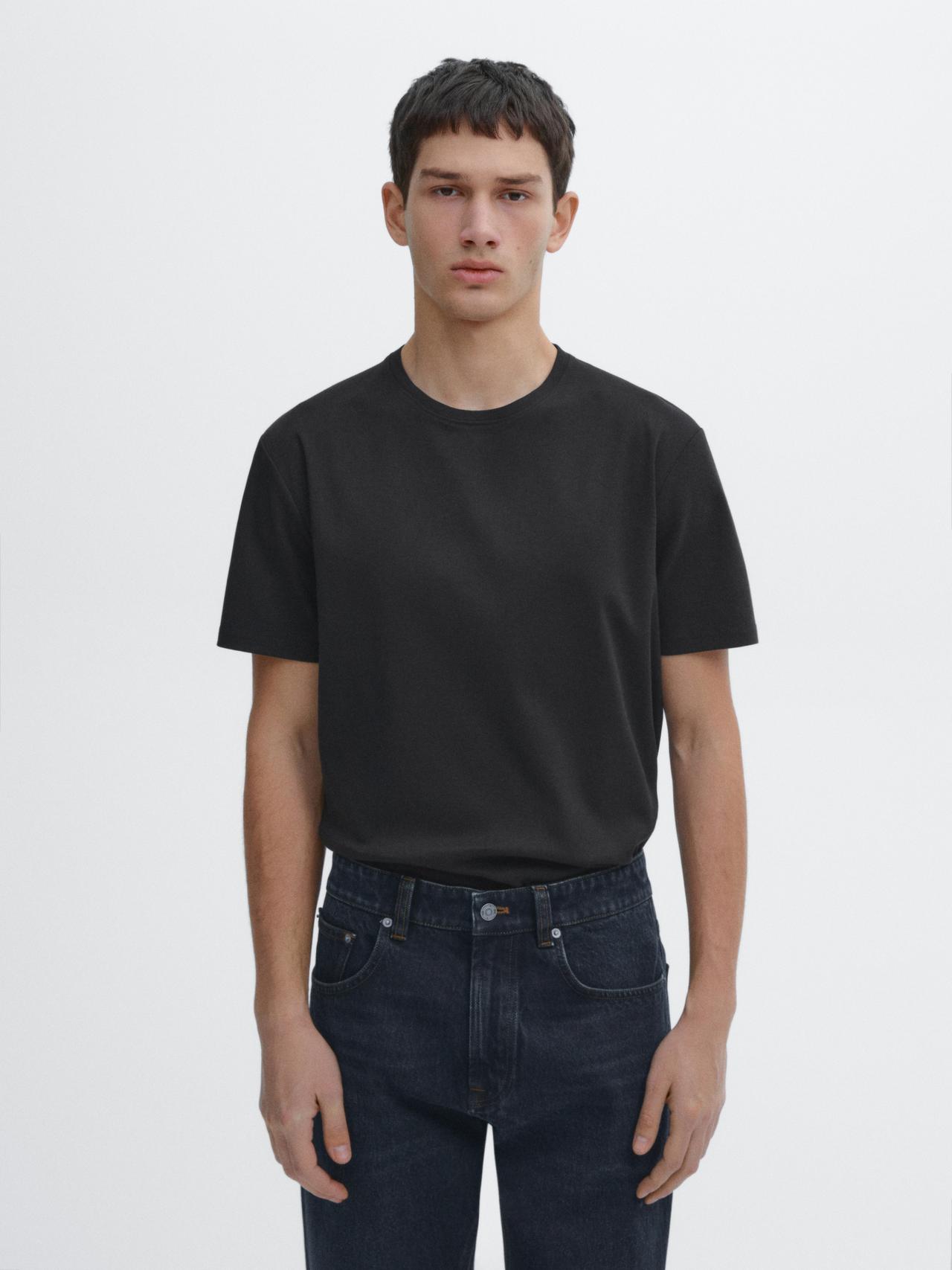 Fitted 100% mercerised cotton T-shirt — Black