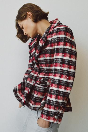 Zara PLAID PEPLUM BLAZER ZW COLLECTION - Red