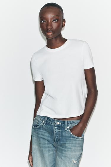 T-SHIRT RUSTIQUE À MANCHES COURTES - Blanc de Zara
