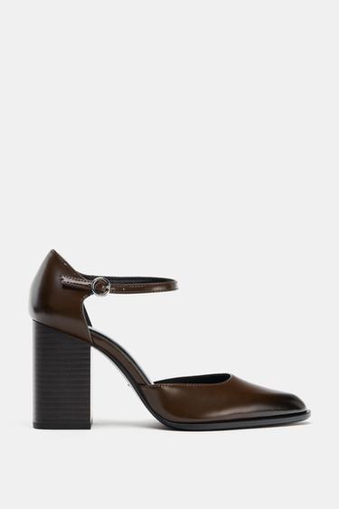 Zara BLOCK HEEL MARY JANES - Brown