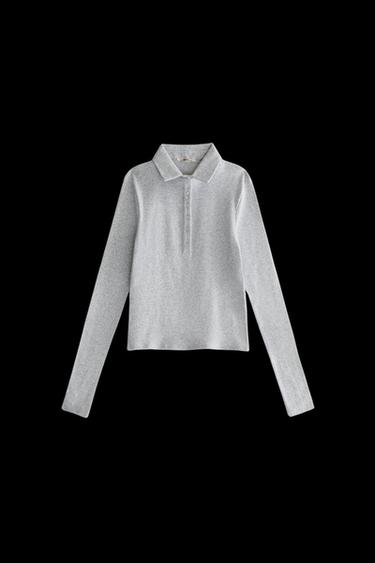 Zara LONG SLEEVE POLO SHIRT - Gray - Image 0