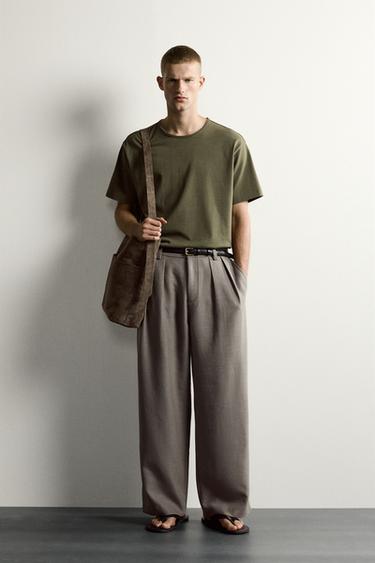 QUẦN ỐNG SUÔNG XẾP LI - Màu xanh xám từ Zara